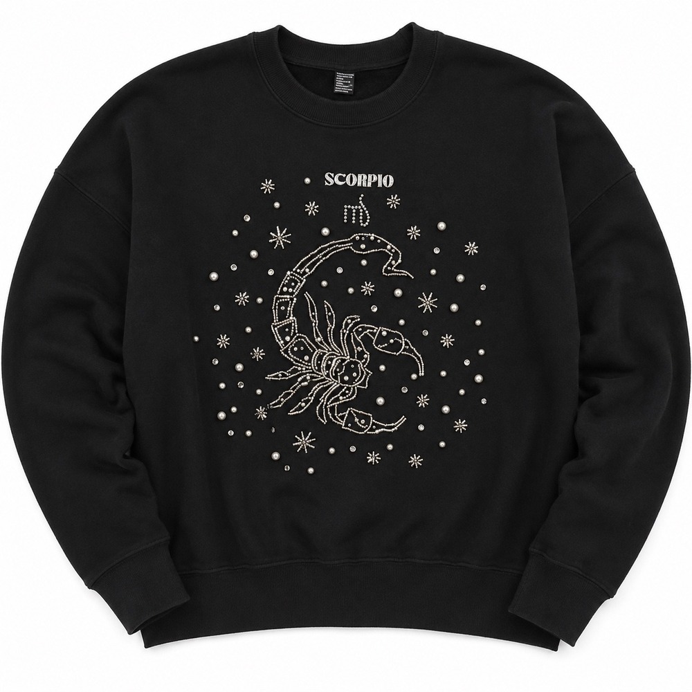 Forever 21 Scorpio Zodiac Beaded Sweatshirt Womens L Black Embellished Celestial